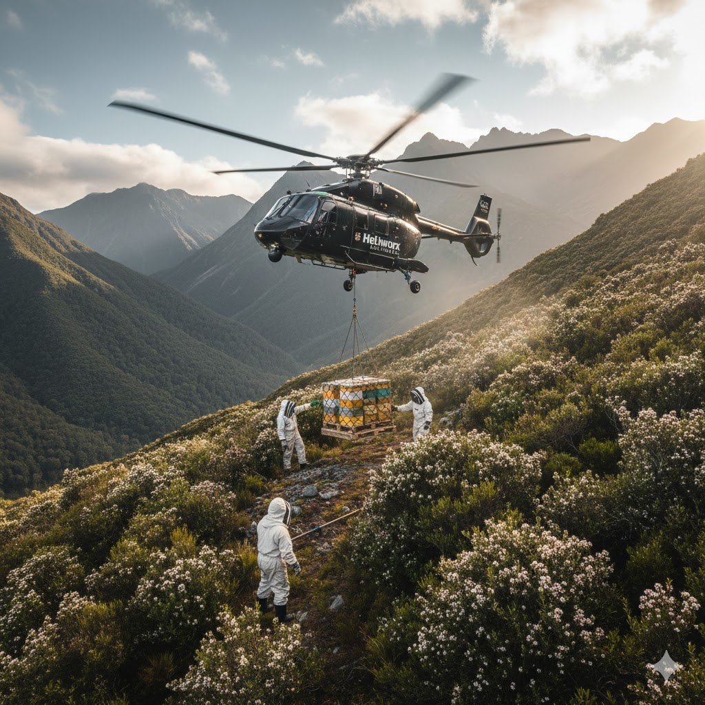 Heli hives at work: how manuka honey is produced