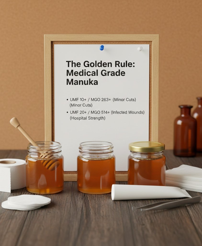 Manuka honey for wounds which grade?